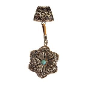 NEW silvertone Black Aged Filigree Metal Scarf Purse Slide Cork Rope FLOWER